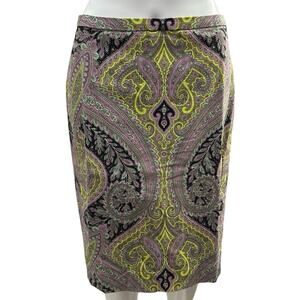 J. CREW Sz 4 Paisley High Waist Straight Pencil Skirt Green Purple Blue Office